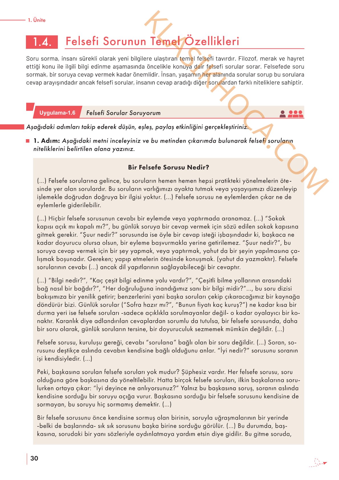 10. Sınıf Felsefe Kitabı Sayfa 30-31 Cevapları