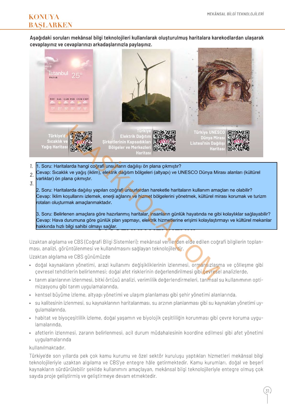 10. Sınıf Coğrafya Kitabı Sayfa 31 Cevapları