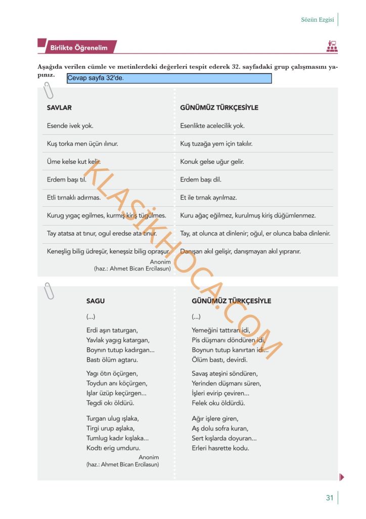 10. Sınıf Edebiyat Kitabı Sayfa 25-26-27-28-29-30-31-32-33-34 Cevapları