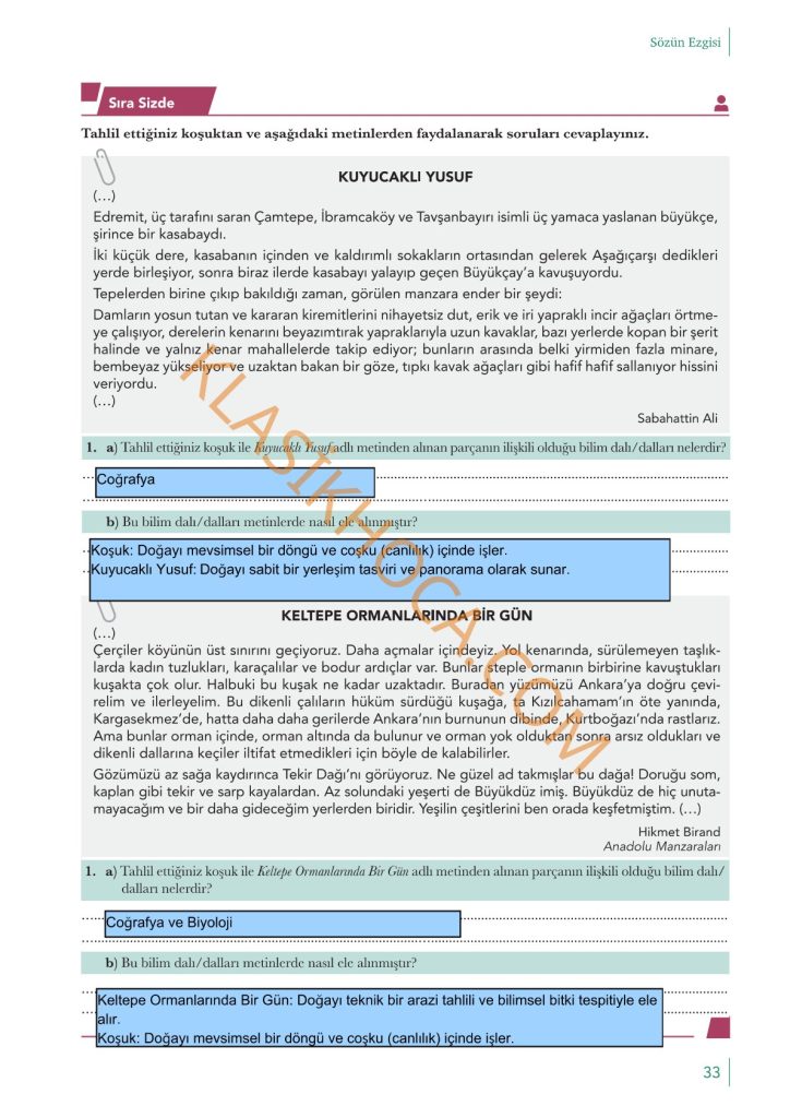 10. Sınıf Edebiyat Kitabı Sayfa 25-26-27-28-29-30-31-32-33-34 Cevapları