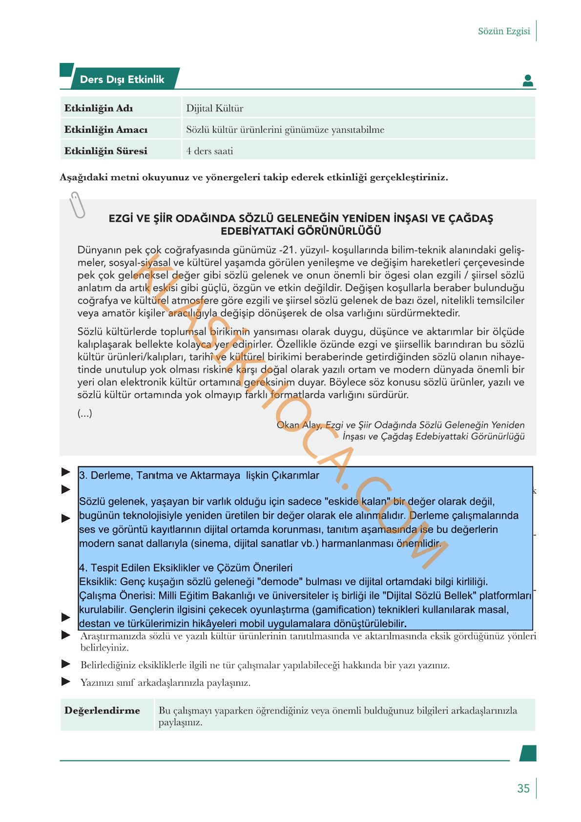 10. Sınıf Edebiyat Kitabı Sayfa 35 Cevapları
