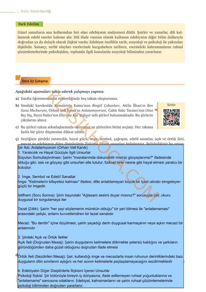 9. Sınıf Edebiyat Kitabı Sayfa 28-29-30-31-32-33-34-35-36-37 Cevapları