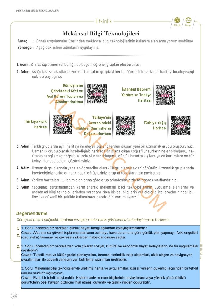 10. Sınıf Coğrafya Kitabı Sayfa 30-31-32-33-34-35-36 Cevapları