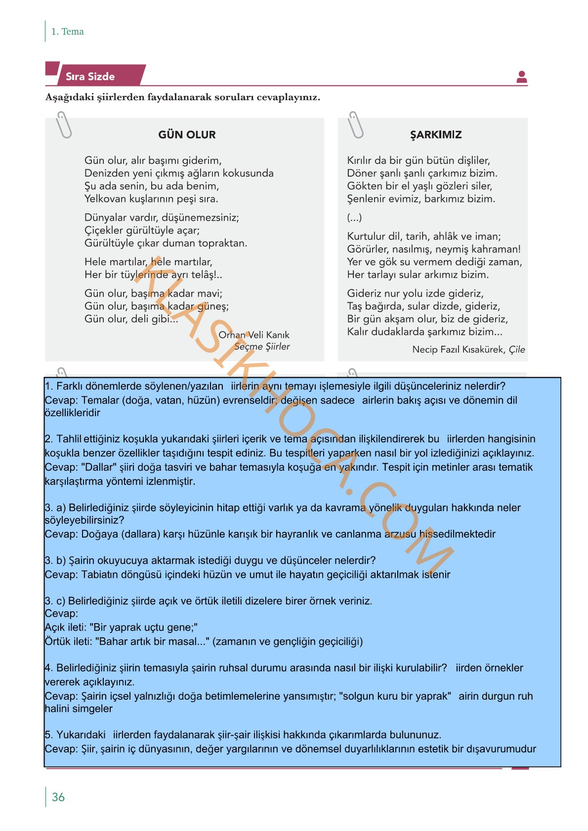 10. Sınıf Edebiyat Kitabı Sayfa 36 Cevapları