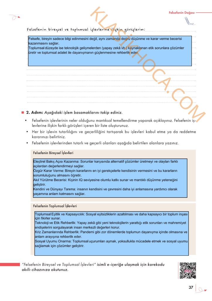 10. Sınıf Felsefe Kitabı Sayfa 35-36-37-38-39 Cevapları