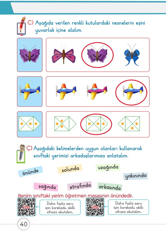 1. Sınıf Matematik Kitabı 1. Kitap Sayfa 40 Cevapları