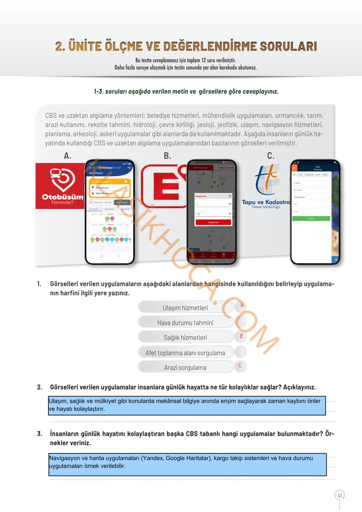 10. Sınıf Coğrafya Kitabı Sayfa 41-42-43-44-45 Cevapları