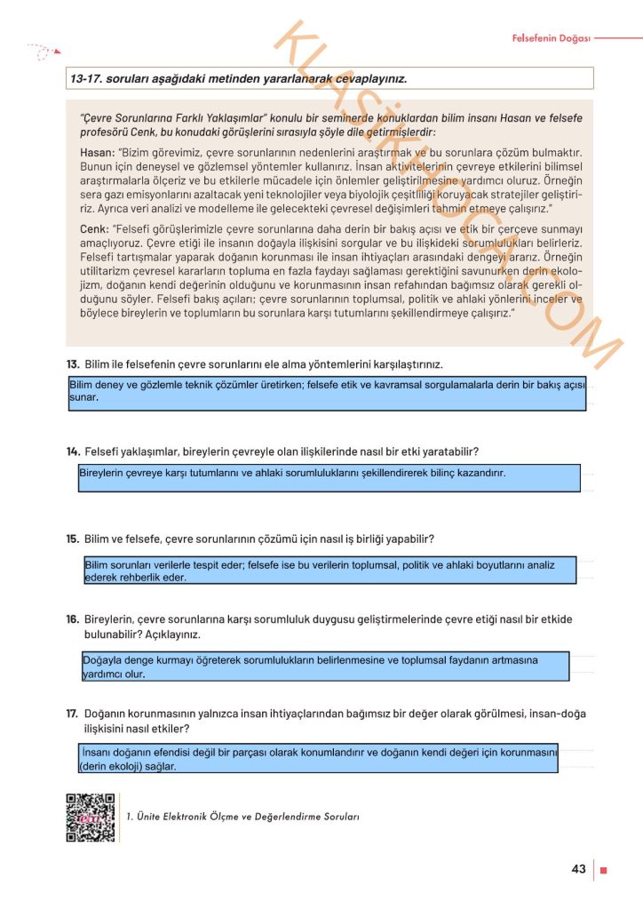 10. Sınıf Felsefe Kitabı Sayfa 40-41-42-43 Cevapları