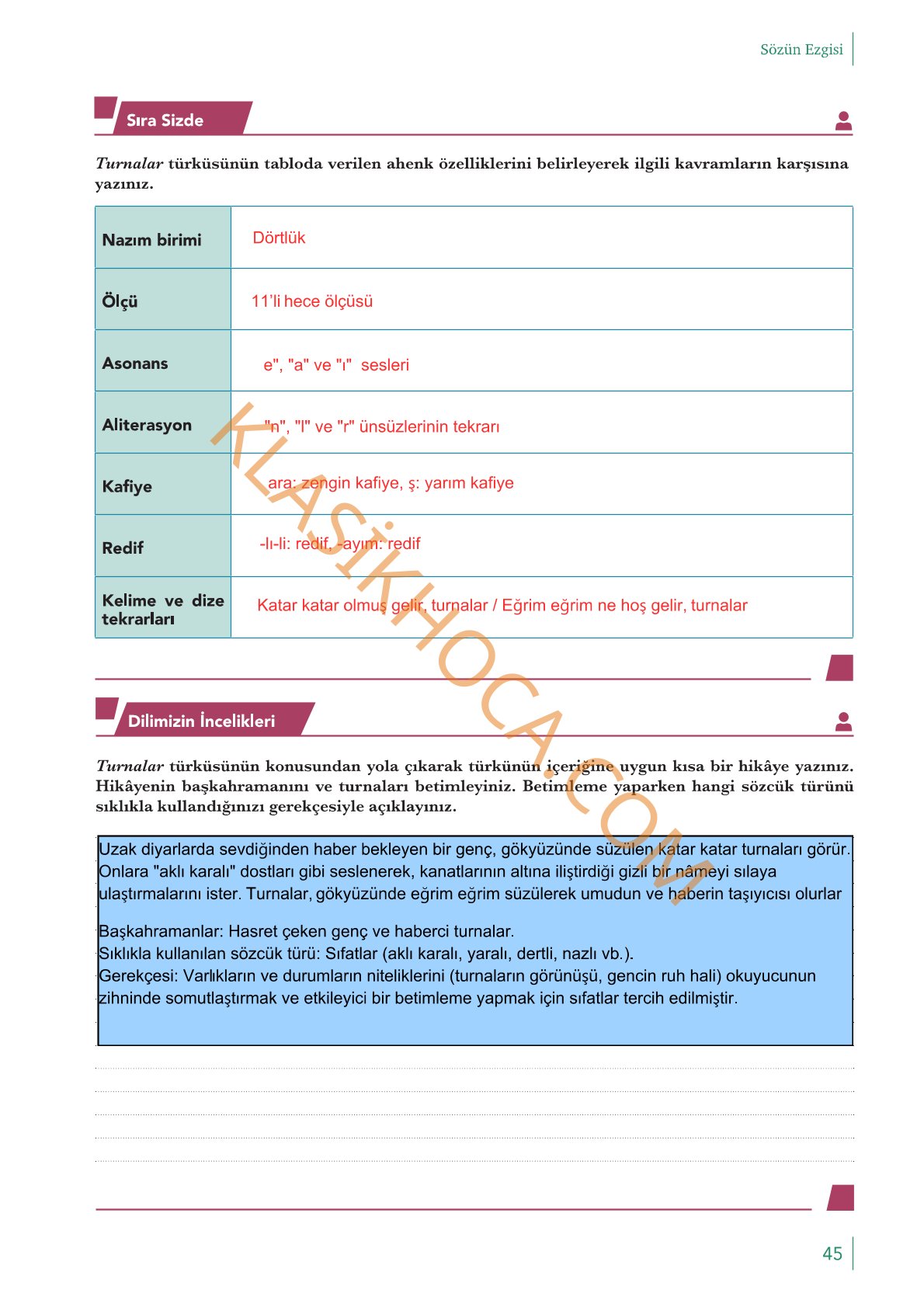 10. Sınıf Edebiyat Kitabı Sayfa 45 Cevapları