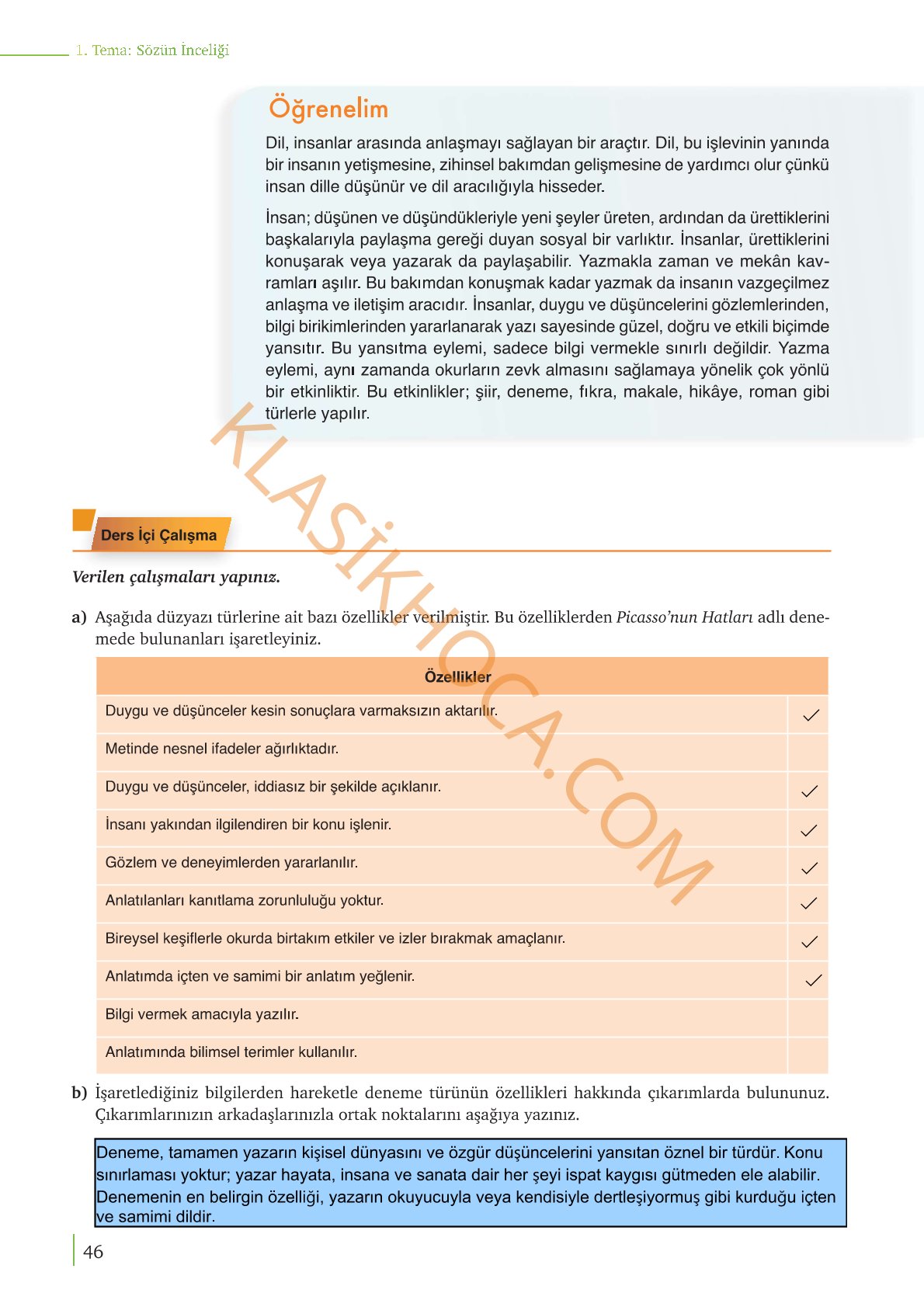 9. Sınıf Edebiyat Kitabı Sayfa 46-47-48-49-50 Cevapları