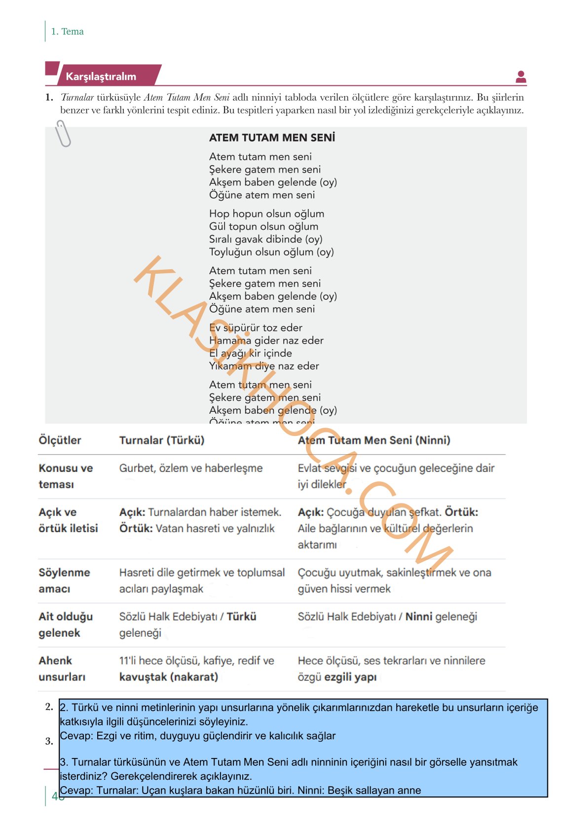 10. Sınıf Edebiyat Kitabı Sayfa 46 Cevapları