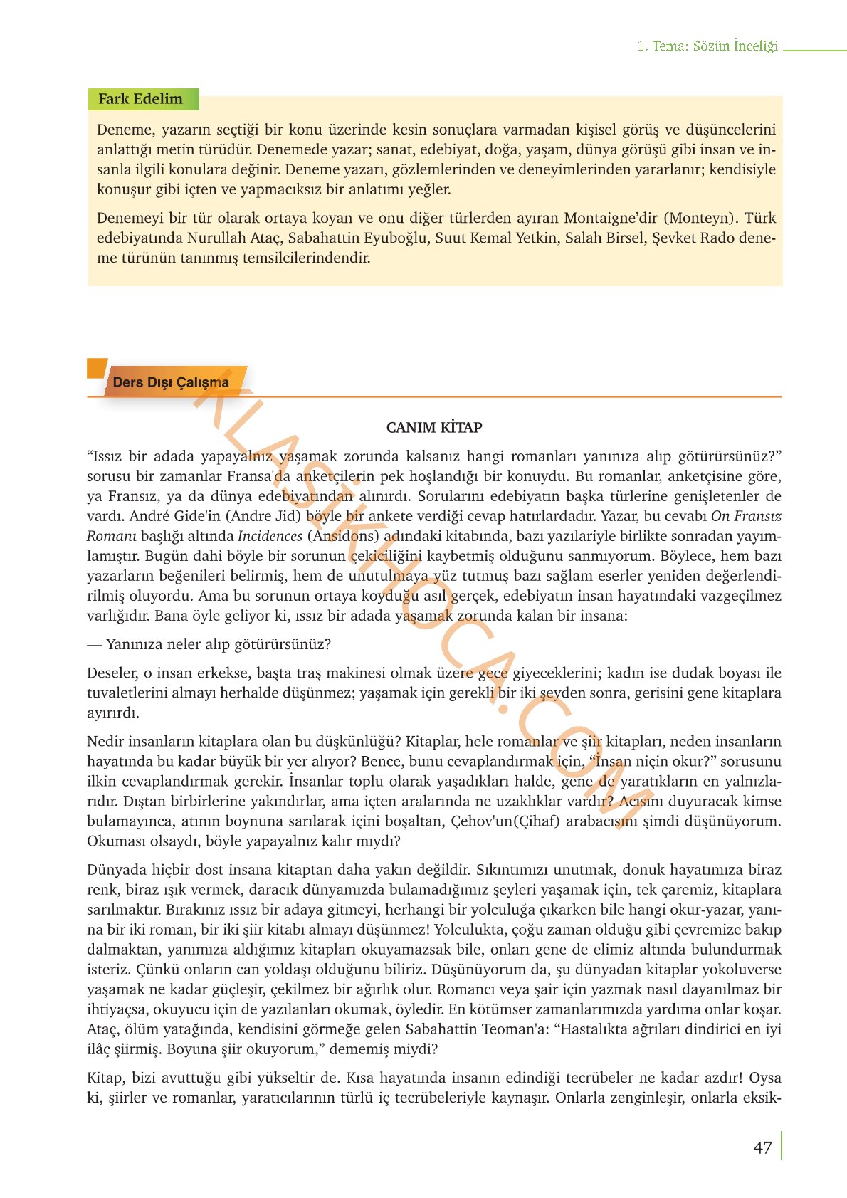 9. Sınıf Edebiyat Kitabı Sayfa 47 Cevapları
