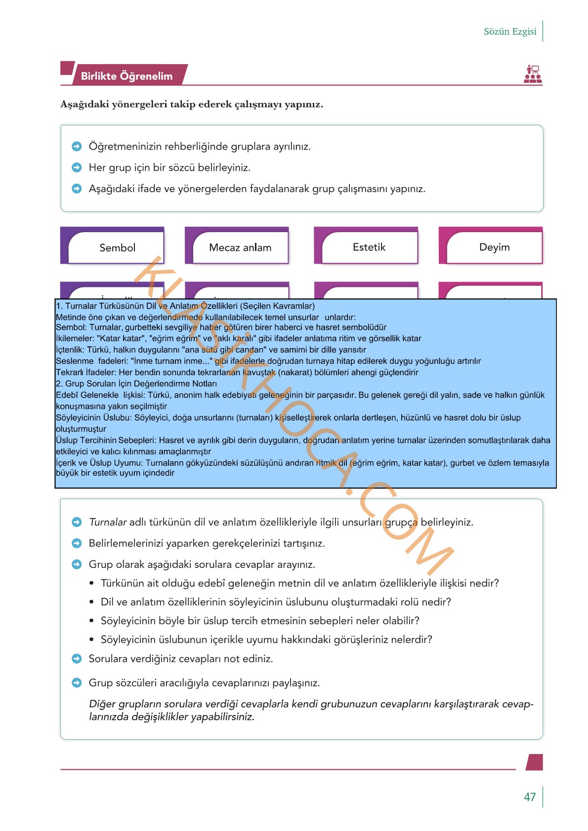 10. Sınıf Edebiyat Kitabı Sayfa 47 Cevapları