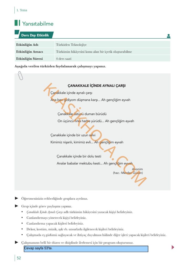 10. Sınıf Edebiyat Kitabı Sayfa 49-50-51-52-53 Cevapları
