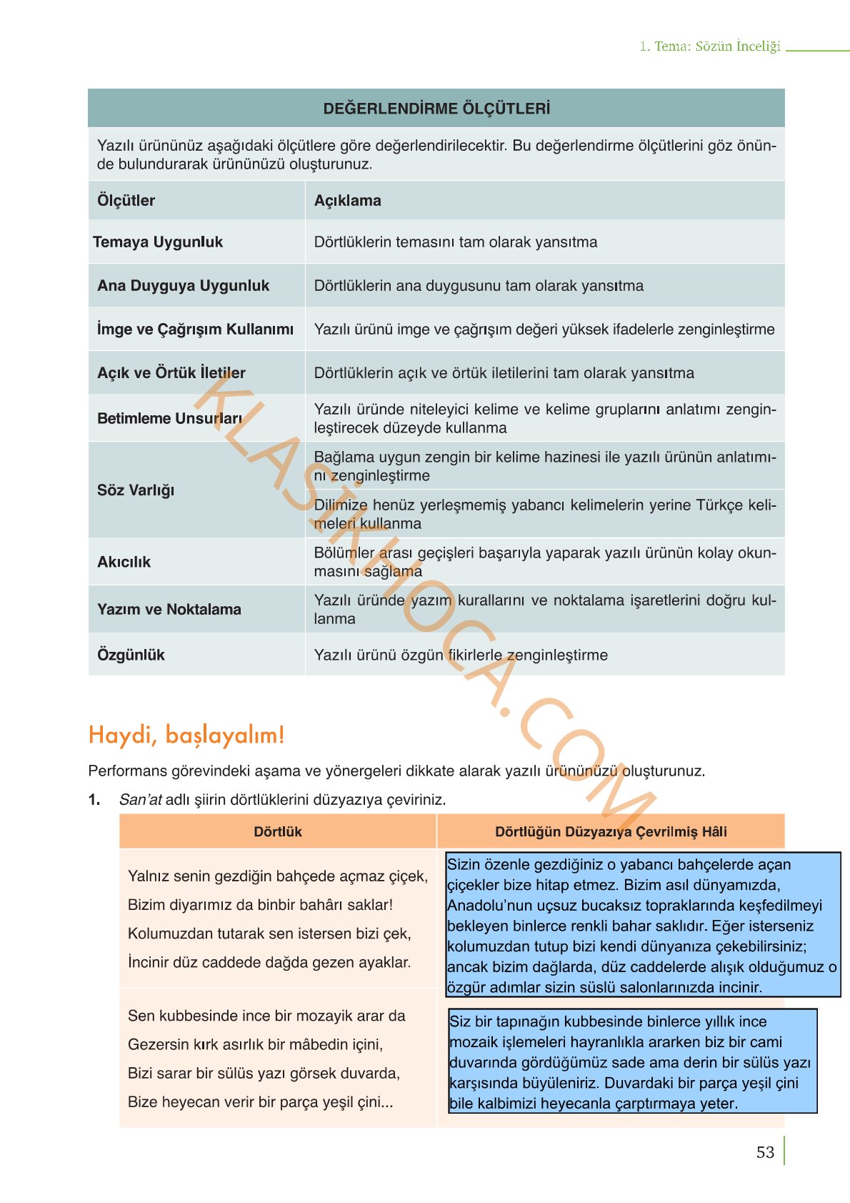 9. Sınıf Edebiyat Kitabı Sayfa 53 Cevapları