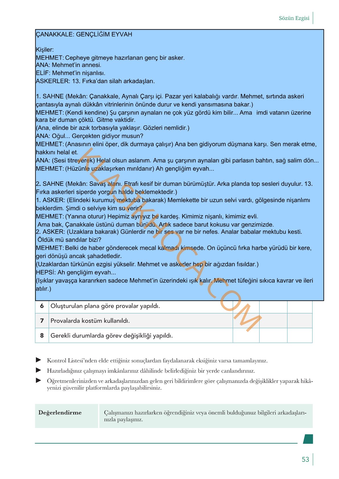 10. Sınıf Edebiyat Kitabı Sayfa 53 Cevapları