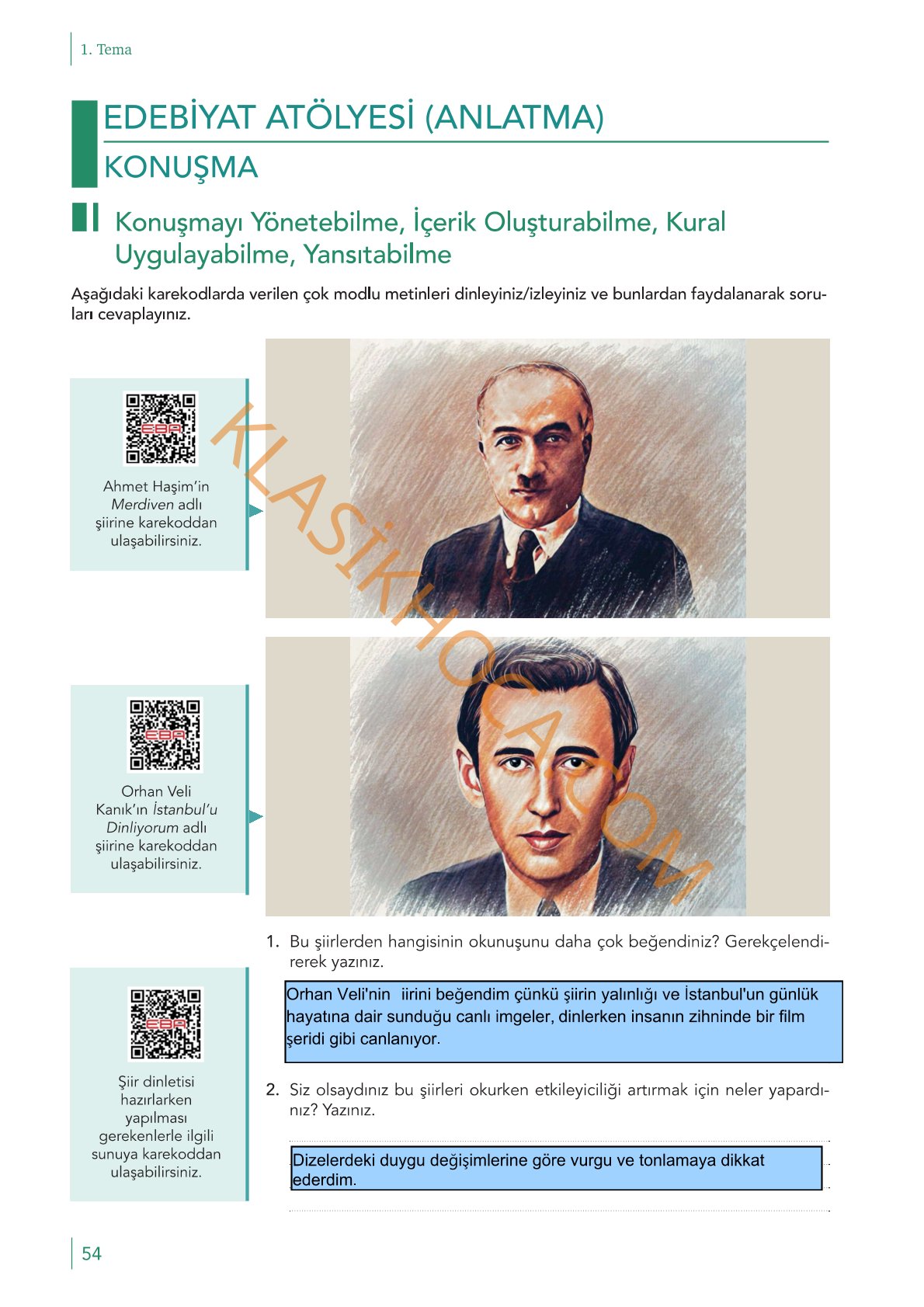 10. Sınıf Edebiyat Kitabı Sayfa 54-55-56-57 Cevapları