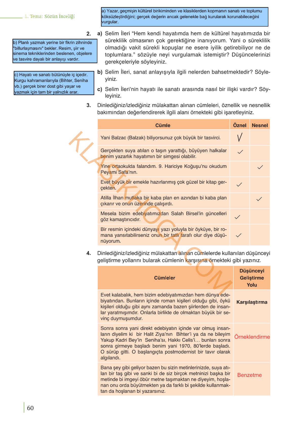 9. Sınıf Edebiyat Kitabı Sayfa 60 Cevapları