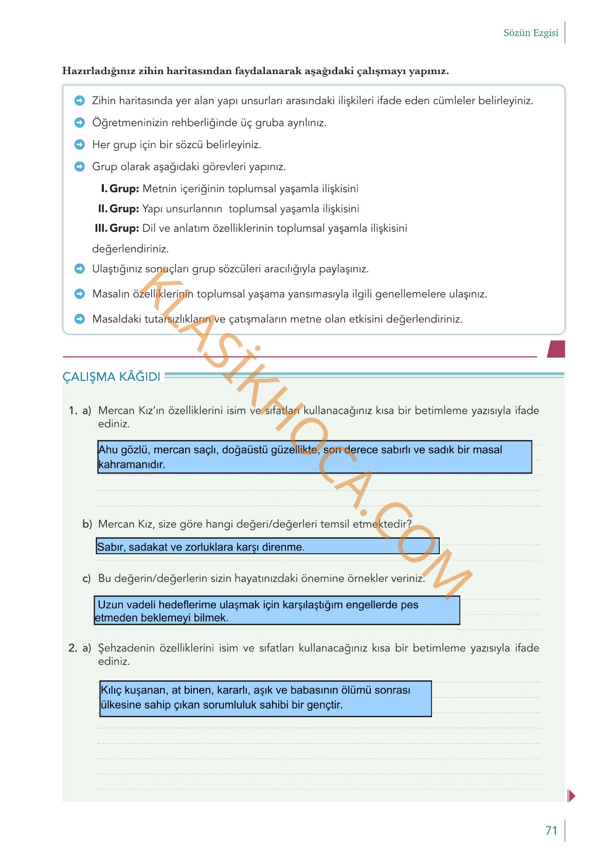 10. Sınıf Edebiyat Kitabı Sayfa 71 Cevapları