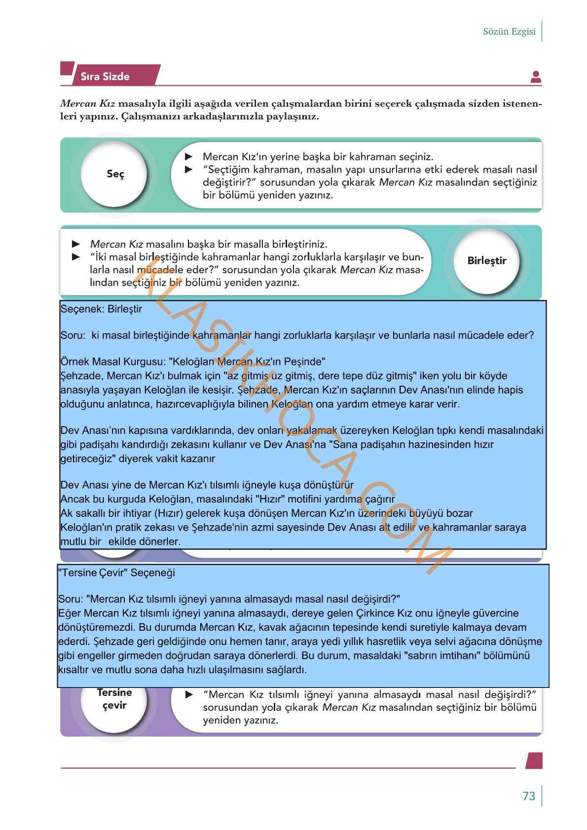 10. Sınıf Edebiyat Kitabı Sayfa 73 Cevapları