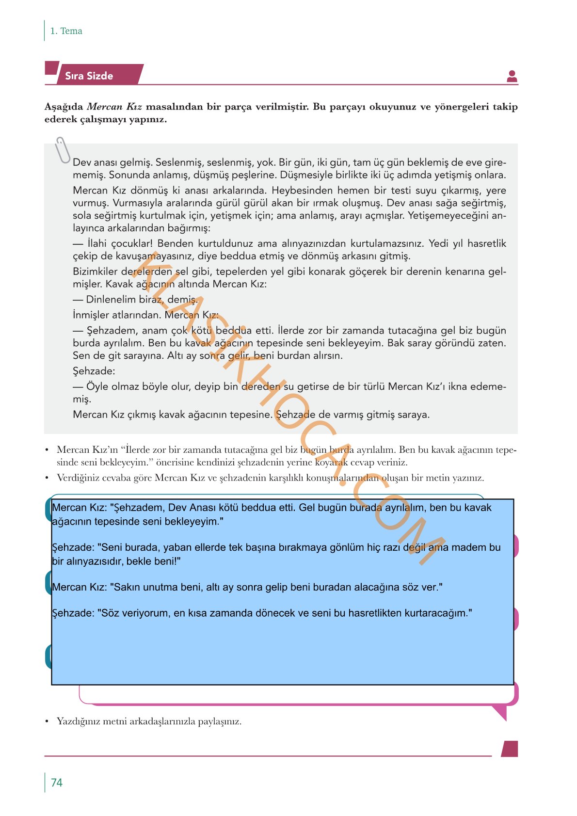 10. Sınıf Edebiyat Kitabı Sayfa 74 Cevapları