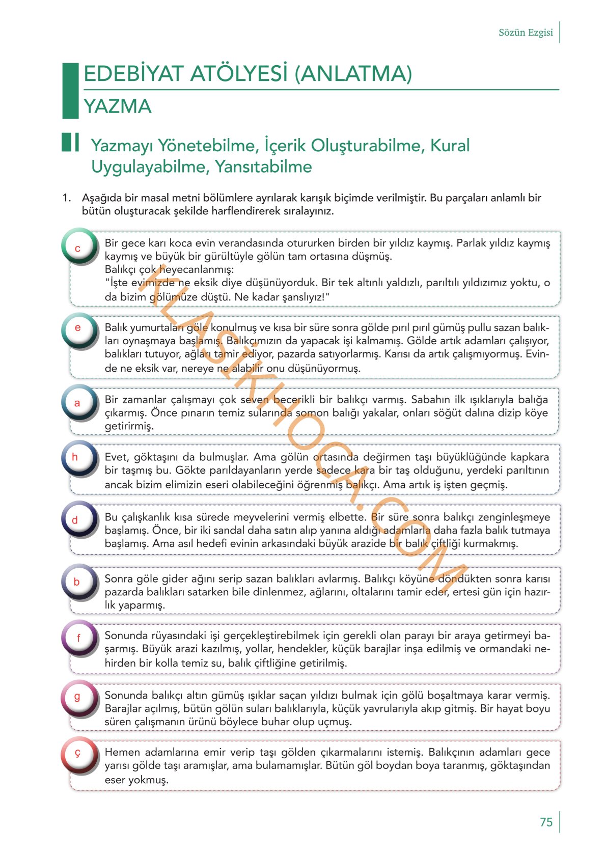 10. Sınıf Edebiyat Kitabı Sayfa 75 Cevapları