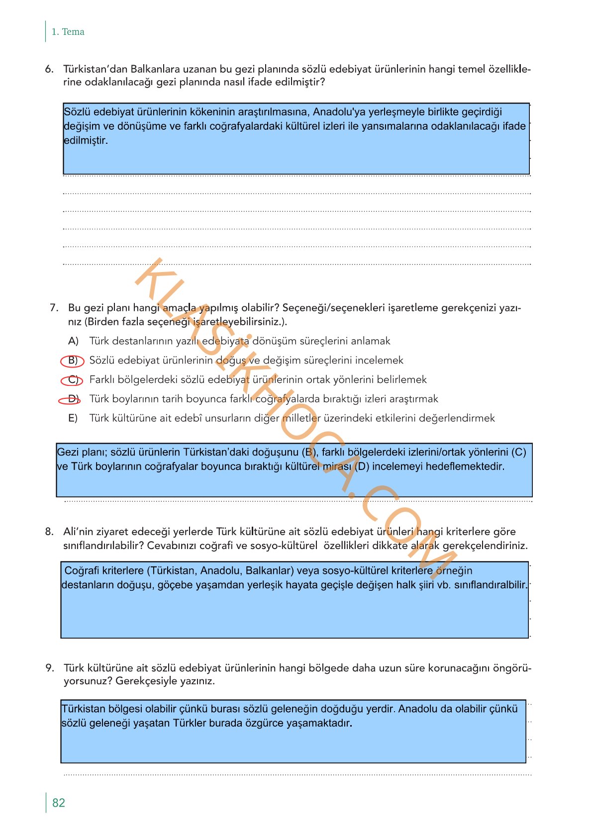 10. Sınıf Edebiyat Kitabı Sayfa 82 Cevapları