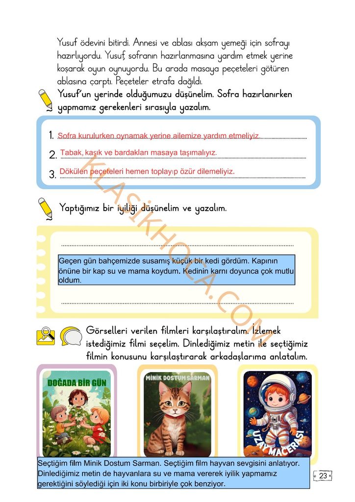 2. Sınıf Türkçe Kitabı Sayfa 19-20-21-22-23-24-25-26 Cevapları 1. Kitap