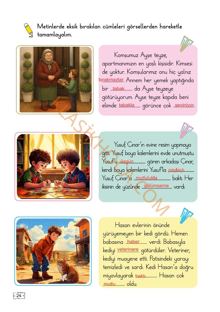 2. Sınıf Türkçe Kitabı Sayfa 19-20-21-22-23-24-25-26 Cevapları 1. Kitap