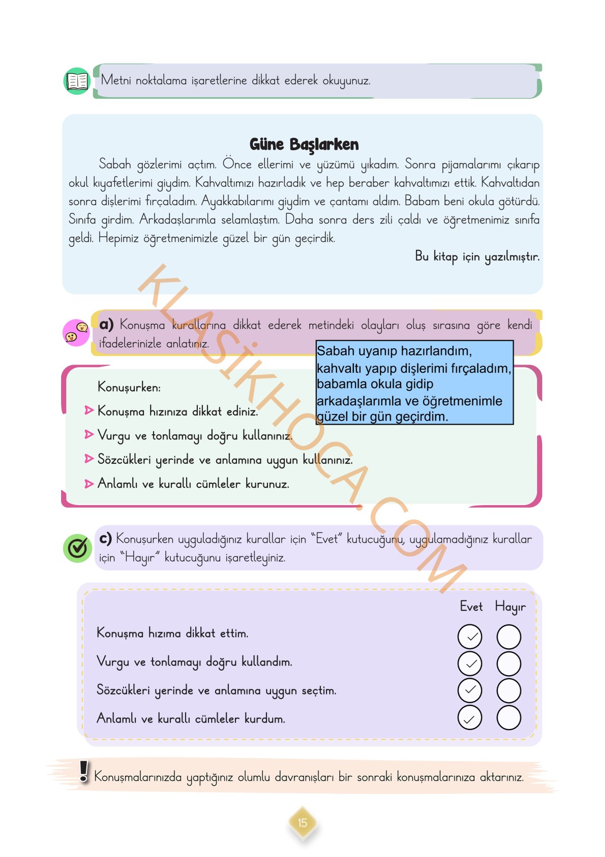 3. Sınıf Türkçe Kitabı Sayfa 15 Cevapları 1. Kitap