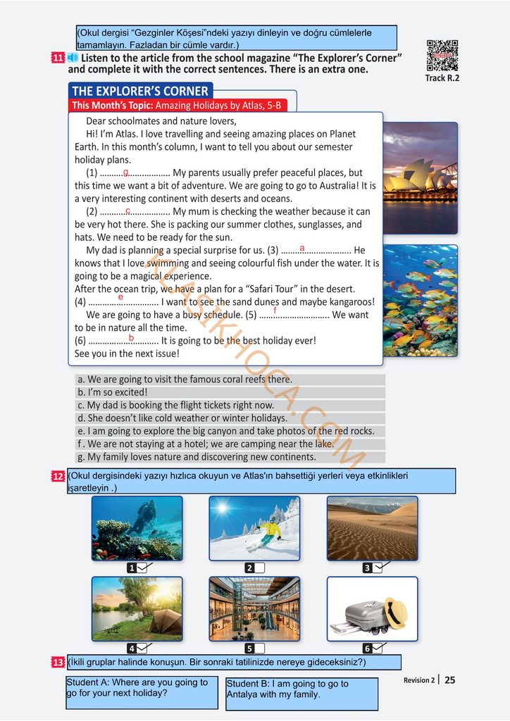 6. Sınıf İngilizce Ders Kitabı Sayfa 22-23-24-25-26 Cevapları
