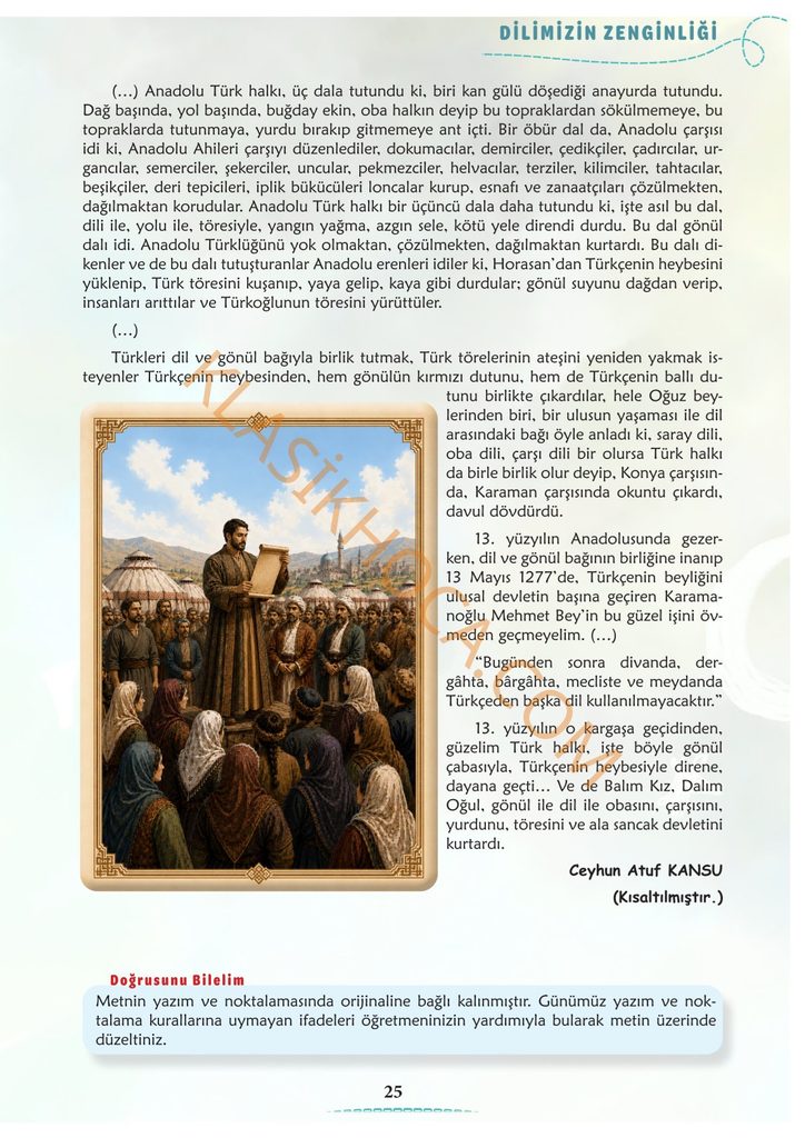 Türkçenin Beyliği Metni Cevapları 6. Sınıf Türkçe 1. Kitap 