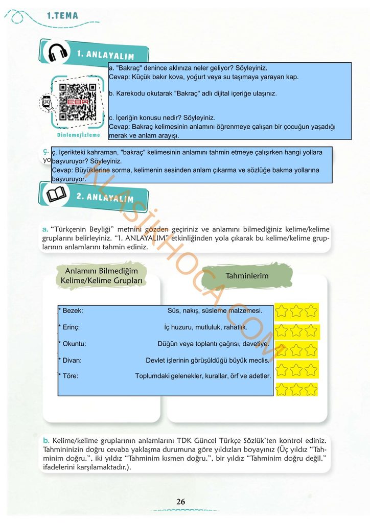 Türkçenin Beyliği Metni Cevapları 6. Sınıf Türkçe 1. Kitap 