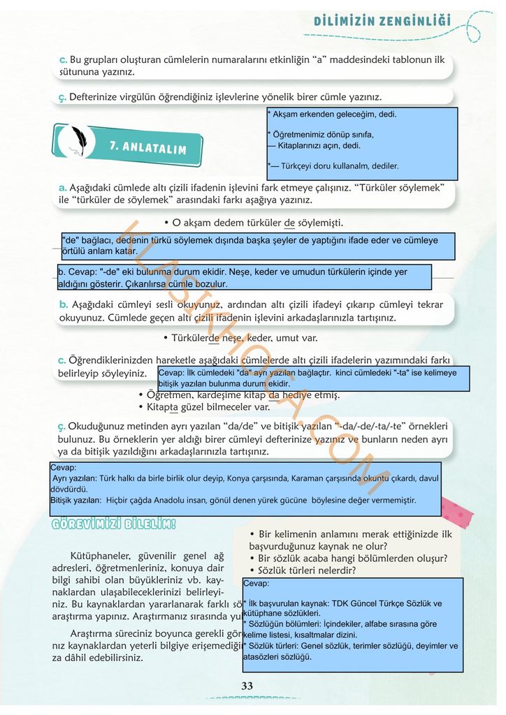 Türkçenin Beyliği Metni Cevapları 6. Sınıf Türkçe 1. Kitap 