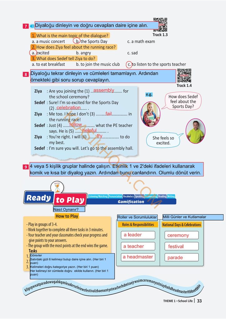6. Sınıf İngilizce Ders Kitabı Sayfa 28-29-30-31-32-33 Cevapları