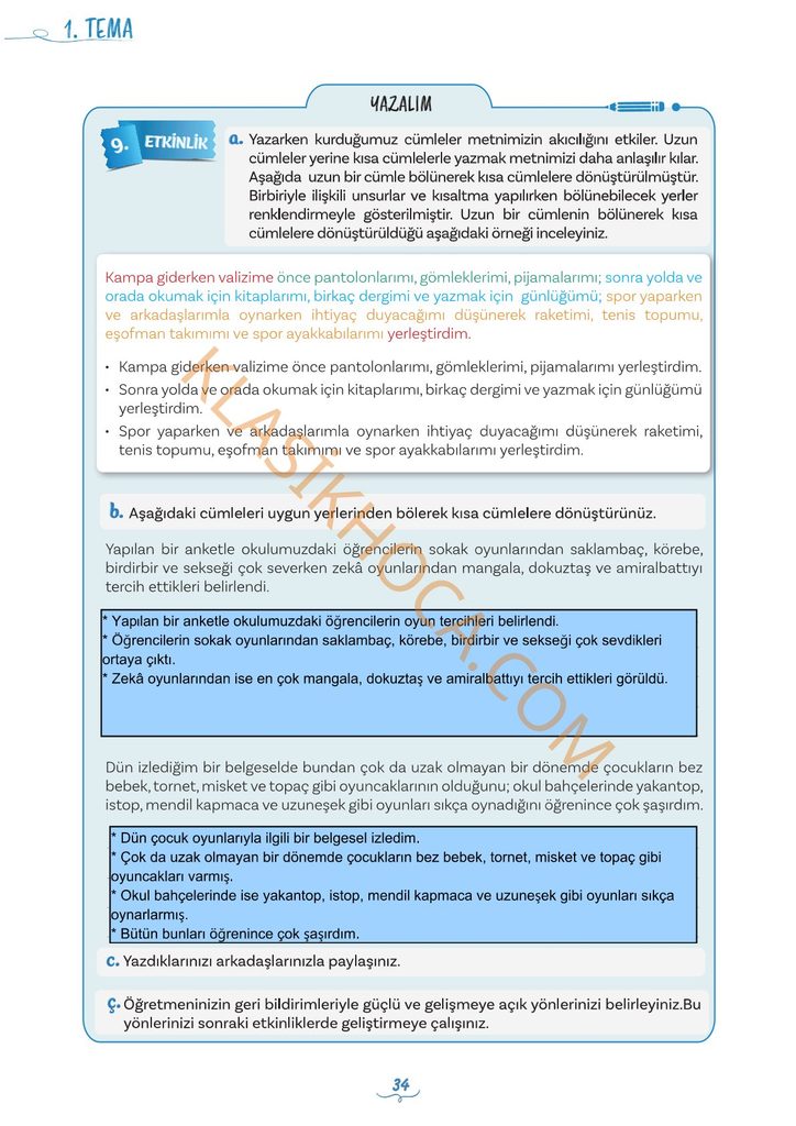 5. Sınıf Türkçe Kitabı Sayfa 34 Cevapları 1. Kitap