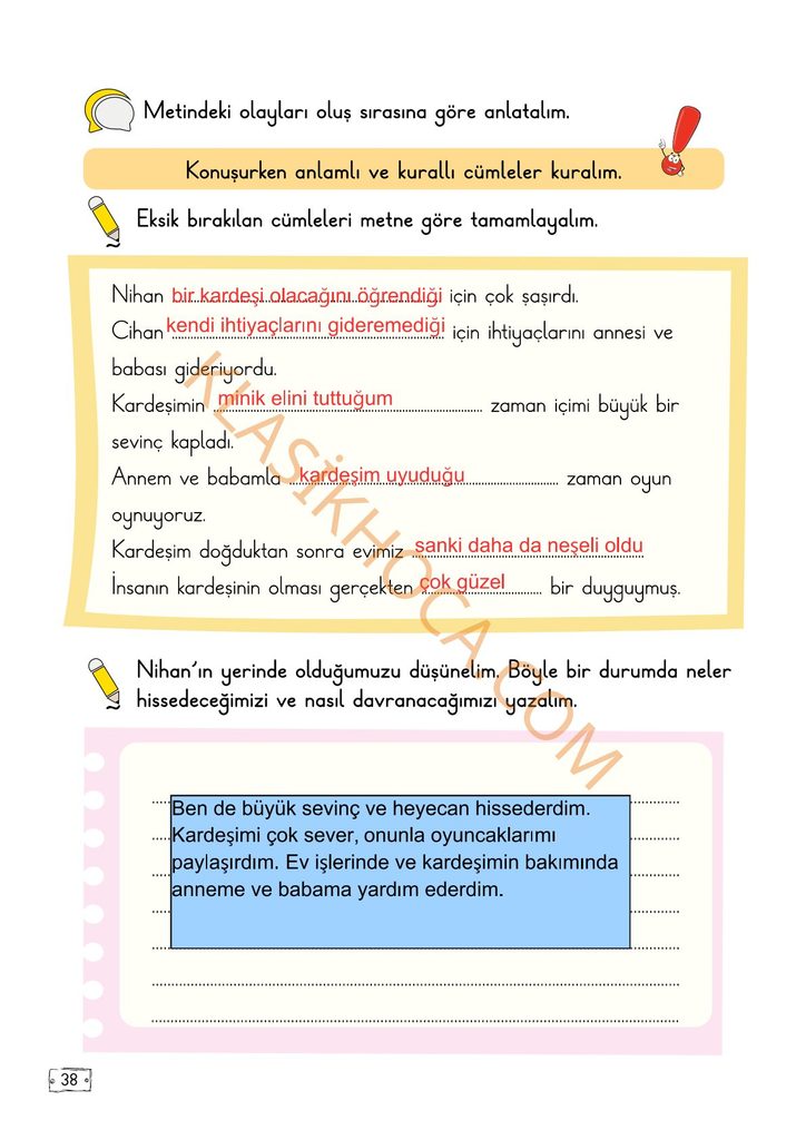 2. Sınıf Türkçe Kitabı Sayfa 33-34-35-36-37-38-39-40 Cevapları 1. Kitap