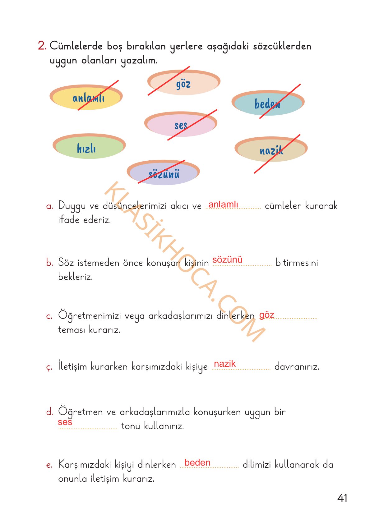 2. Sınıf Hayat Bilgisi Kitabı Sayfa 41 Cevapları 1. Kitap