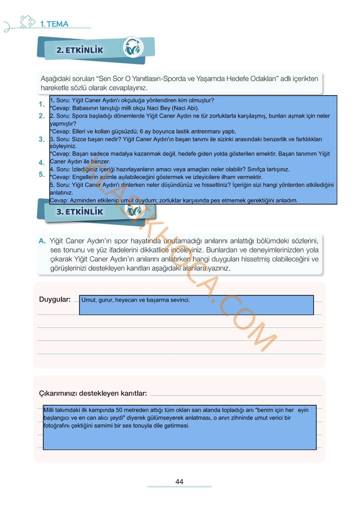 7. Sınıf Türkçe Kitabı Sayfa 42-43-44-45-46-47-48-49-50 Cevapları 1. Kitap