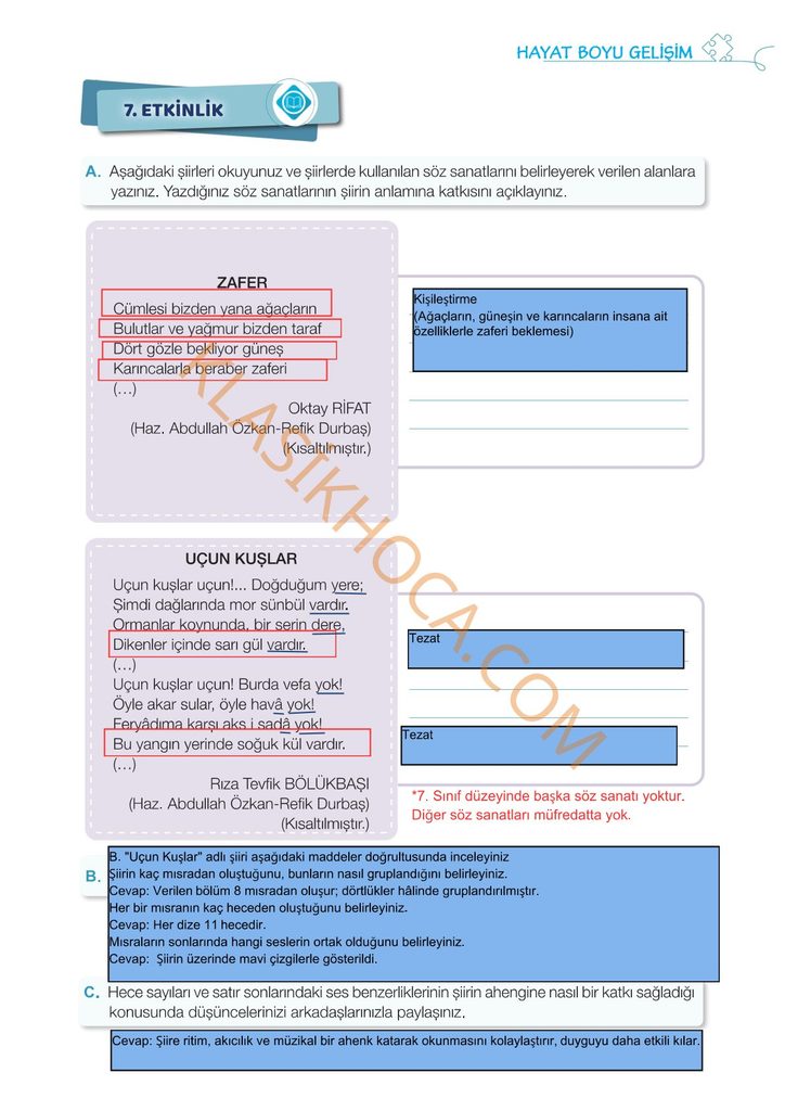7. Sınıf Türkçe Kitabı Sayfa 42-43-44-45-46-47-48-49-50 Cevapları 1. Kitap