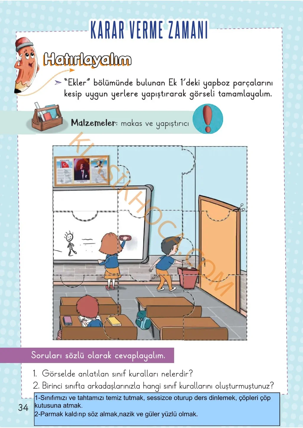 2. Sınıf Hayat Bilgisi Kitabı Sayfa 34-35-36-37-38-39 Cevapları 1. Kitap