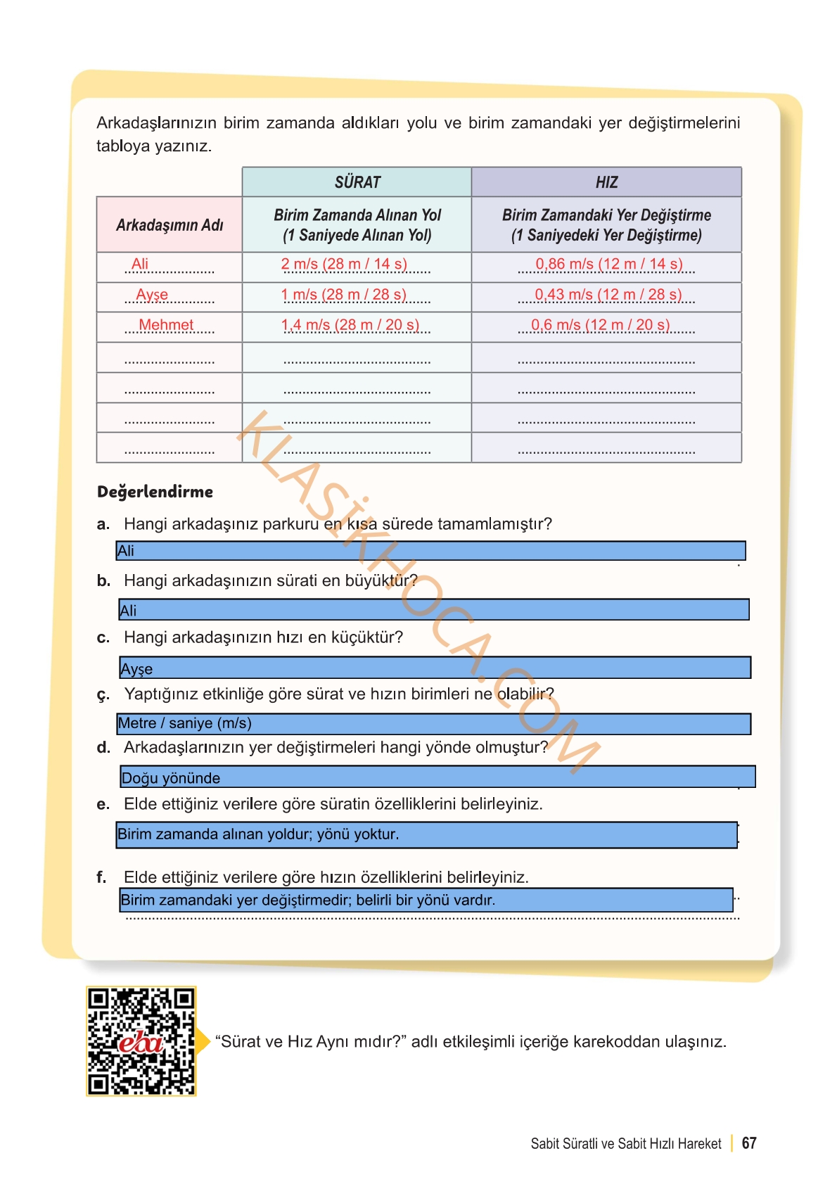 6. Sınıf Fen Bilimleri Kitabı Sayfa 67 Cevapları 1. Kitap